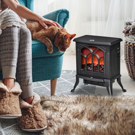 Chimenea eléctrica independiente de 750/1500 W, chimenea decorativa con efecto de llama LED, protección contra sobrecalentamiento, área de cobertura de 15-20 m², color negro. (1/5)