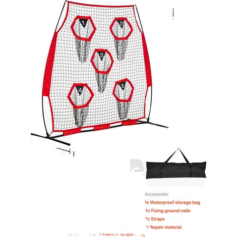Allenatore di calcio, tasche porta-bersaglio regolabili, struttura in rete resistente, 6x6 pollici, rosso (1/2)