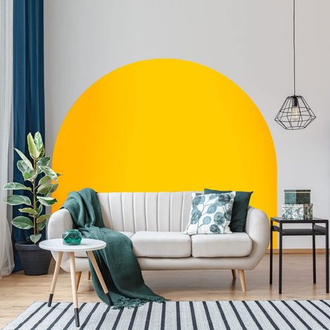 Autocollant Lit Tête de Lit Arche Stickers Muraux Papier Peint Demi Cercle pour Décoration Salon et Chambre L180 x H150 cm Jaune Moutarde (1/5)