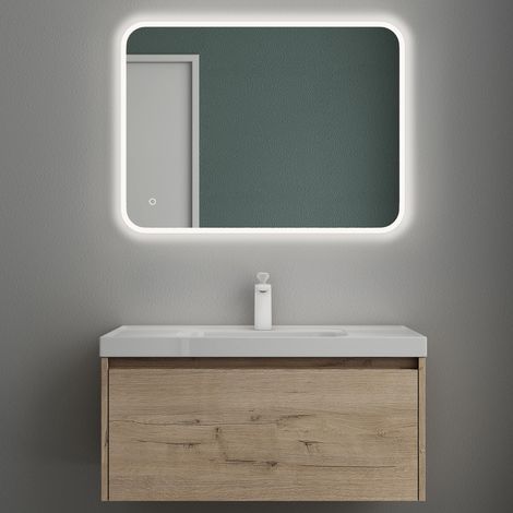 Mai & Mai Badmöbelset Badezimmermöbel Eiche Greige Waschbeckenunterschrank 80 cm mit Waschschbecken aus Mineralguss Salerno