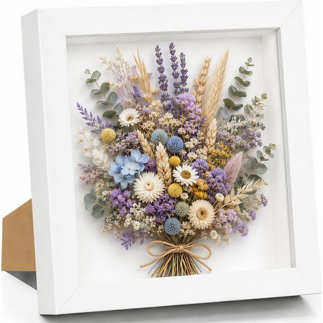 Cadre photo 3D à remplir, 22,8 x 22,8 cm, en bois profond, jusqu'à 3 cm, profond, à remplir, pour objets, fleurs, cadeau de mariage ou souvenirs, blanc (1/5)