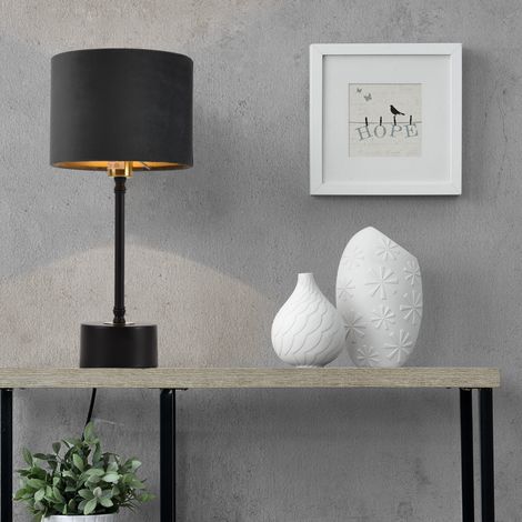 Lampada Deventer da Tavolo Comodino con Paralume Cilindrico in Flanella - Nero/Grigio lux.pro (1/4)