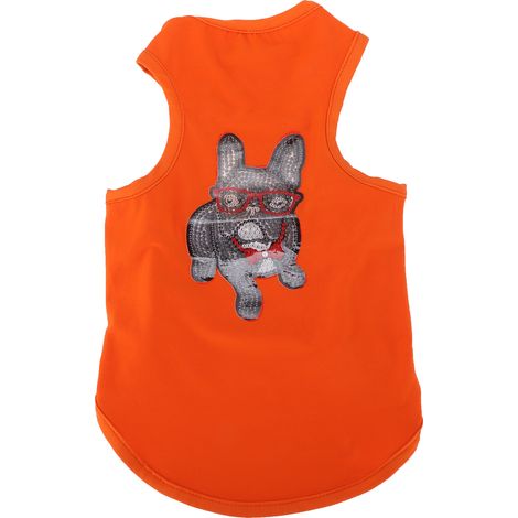 T-shirt pour chien, mignon, doux et respirant, à motifs avec strass, pour chiots et animaux de compagnie. Décoration et protection. Orange, taille S. (1/5)