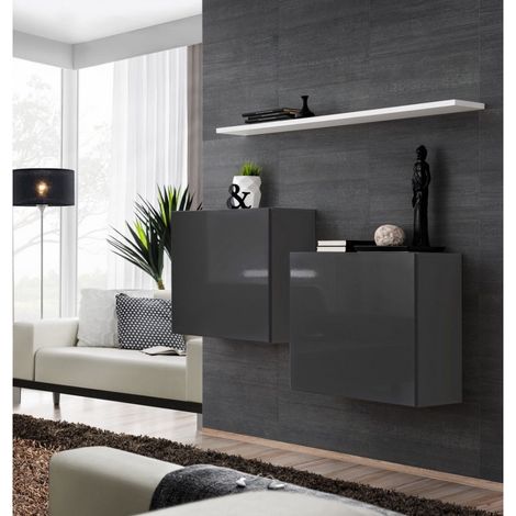 Commode - Switch SB I - 2 vitrines carrées - 1 étagère - Blanc et graphite - Modèle 2 - Livraison gratuite