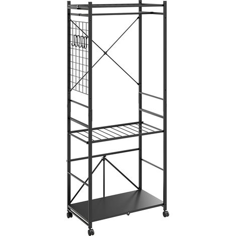 SoBuy Appendiabiti da terra grigio scuro con ganci Portabiti con ruote e ripiani in metallo Organizer per ingresso in metallo verniciato 70×38×175 cm Portata massima 40 kg KLS22-SCH (1/5)