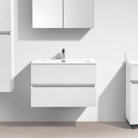 Waschtisch + Unterschrank 80cm montiert weiß lackiert SIENA (1/5)