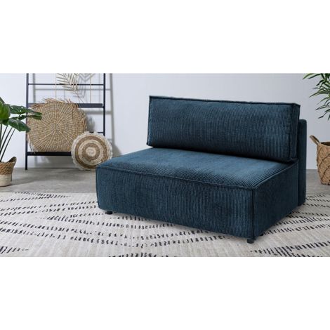 BOBOCHIC - Chauffeuse 2 places sans accoudoir pour canapé modulable NIHAD tissu velours côtelé Bleu foncé (1/3)