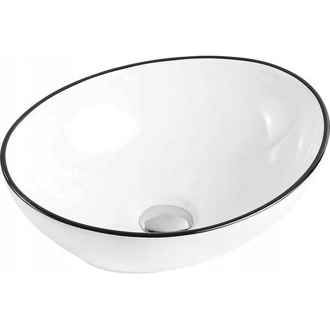 Vasque à poser ovale Silla, lavabo salle de bain en céramique 40,5x33x14 cm, design moderne, installation facile, Blanc/Noir