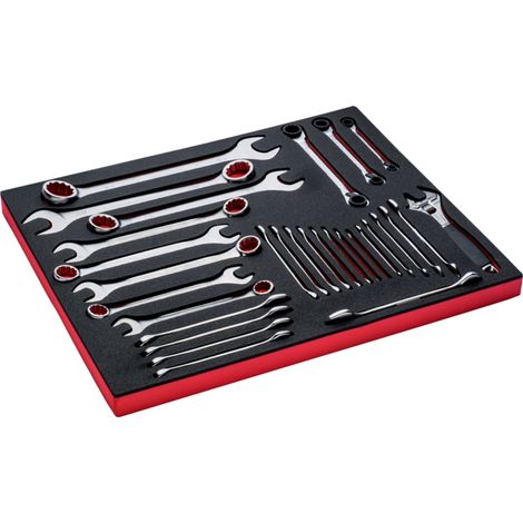 Bahco Fit&Go 3/3 Schaumstoffeinlage, Satz mit Rollgabelschlüssel, Ring-Maulschlüssel und Doppelmaulschlüssel - 30-tlg. (1/3)