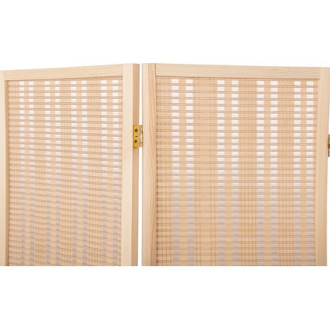 Pegane – Paravent japonais en bois et bambou tressé 4 panneaux – Dimensions 176 x 175 x 2 cm – Style naturel et bohème – Cloison déco légère (1/5)