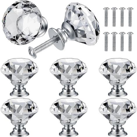 Lot de 8 poignées de porte en cristal, poignées diamant, poignées de meubles diamant, boutons de porte décoratifs pour armoires, tiroirs, poignées de cuisine - 30 mm