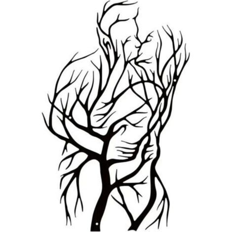 Décoration murale en métal Couple Arbre de Vie (Amoureux qui s'embrassent) - Sculpture noire minimaliste abstraite moderne - Romantique pour chambre (1/3)