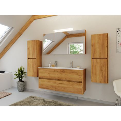 Doppel-Badmöbel Set Taifun 4tlg. 120 cm Spiegelschrank und 2x Seitenschrank eiche (1/5)