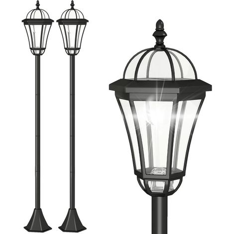 Lot de 2 Lampadaires Solaires sur Pied LED Blanc 6000K Éclairage Extérieur IP44 Ø18,5x129 cm Noir pour Jardin Terrasse (1/5)