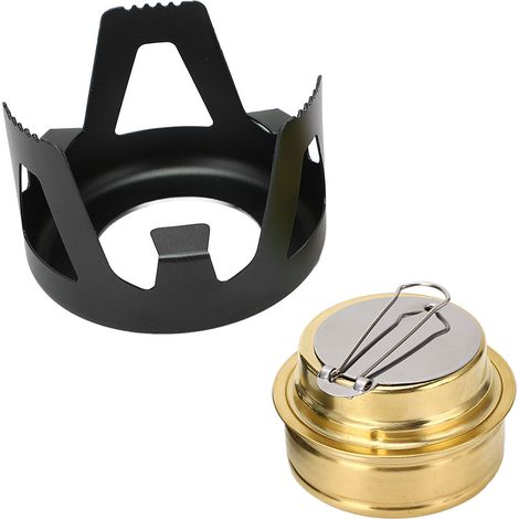 Réchaud à alcool miniature, laiton, alliage d'aluminium, sûr, coupe-vent, portable, largement utilisé, mini réchaud de camping, camping, cuisine, noir. (1/5)