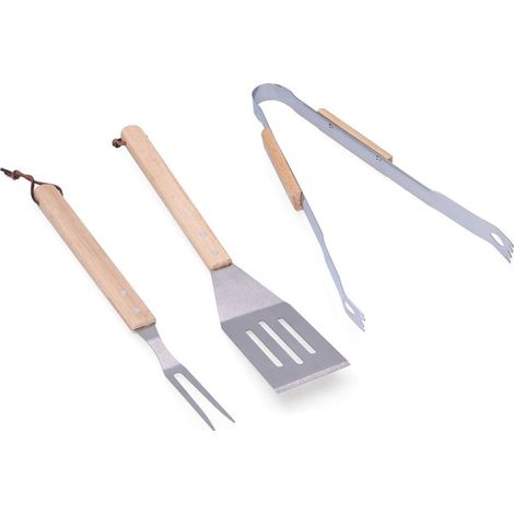 Lot 3 Ustensiles Bbq Chêne/inox Résistance Et élégance Pour Vos Grillades - Gourmet Kitchen