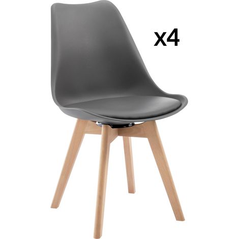 Lot de 4 chaises de salle à manger pivotantes 360°, avec dossier ergonomique et revêtement en cuir régénéré gris, base en bois, confort et stabilité CHICFURN (1/5)