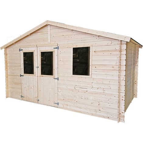 Casetta in legno da giardino Greta 4x4 m con porta doppia finestrata e finestra – Struttura Block House spessore 25 mm (1/4)