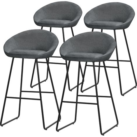 ML-Design Set 4 Sgabelli da Bar Antracite, Rivestimento in Tessuto, 75 cm, con Struttura in Metallo, Schienale Curvo, Poggiapiedi, Poltrone Ergonomiche da Bar, Sedie Alte da Cucina Bistrot o Bancone (1/5)