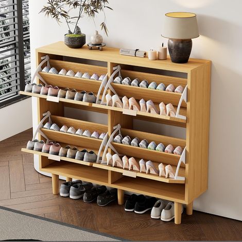 Armoire à chaussures rotin naturel 100x25x90 cm et étagère de rangement (1/5)