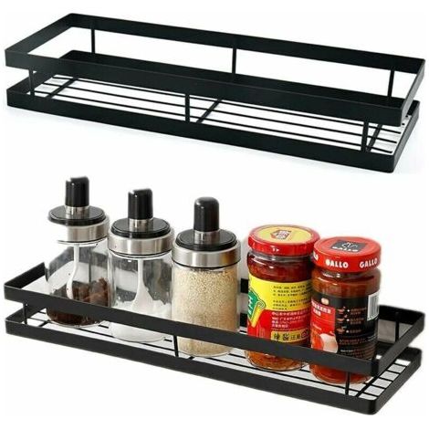 Étagère à Épices Murale Cuisine, Lot de 2 Étagères de Rangement pour Épices, Gain de Place pour Organiser la Cuisine - Taille 40 x 125,5 cm, Couleur Noir (1/4)