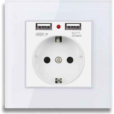 （1 pcs）Prise Murale, Prise Electrique Murale avec Double USB - Chargeur pour iPhone/Android