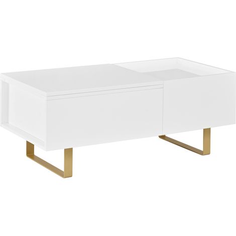 Table basse rectangulaire blanche en MDF avec plateau réglable en hauteur et tiroir de rangement (1/5)