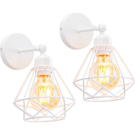 Set of 2 Metal Cage Design Indoor Wall Lamp, 16 cm, Industrial Adjustable Ceiling Light, Vintage Wall Light for Bedroom, Hallway, Living Room, Kitchen (Style-C, White) (1/5)