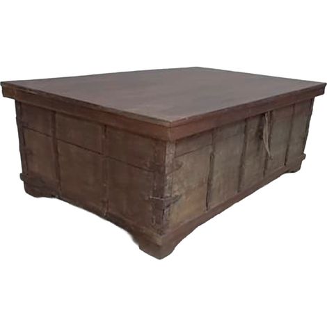 Mesa baúl de madera acabado artesanal marrón 123x77x45h cm