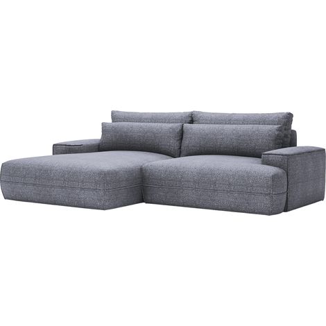 NOEMIA - Canapé d'angle convertible avec coffre en tissu gris clair - Angle gauche (1/5)