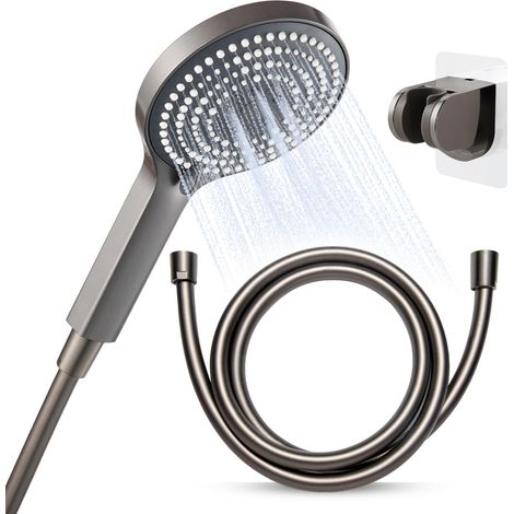 Pommeau de Douche avec Tuyau de 1,6 m et Support, Pomme de Douche avec 6 Modes, Flexible de Douche avec Pommeau, Shower Head Economie Deau, Douchette Douche Salle de Bain, Chrome Noir (1/5)