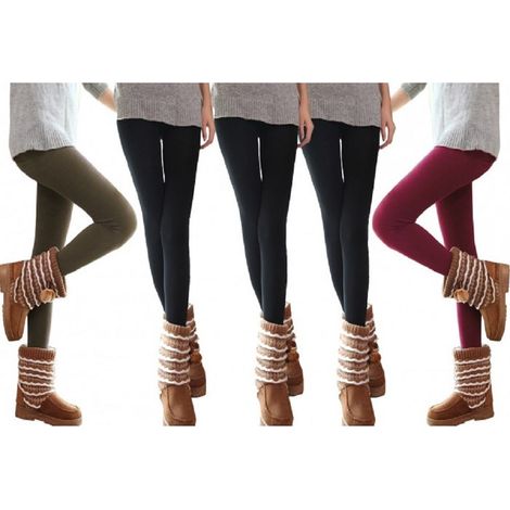 TrAdE Shop Traesio - Pack 5 Leggings Donna Effetto Termico Interno Felpato Elasticizzato Ass. Marte -    L-XL