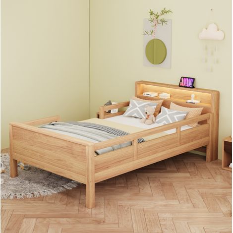 Cama infantil 90 x 200 cm con LED y toma USB-C, cabecero con almacenaje DESVIAE (1/5)