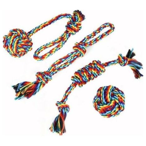Jouets à mâcher en corde résistants, adaptés aux chiens forts et parfaits pour les chiens qui aiment mâcher 4 jouets interactifs en corde adaptés aux chiens de petite et moyenne taille. (1/5)