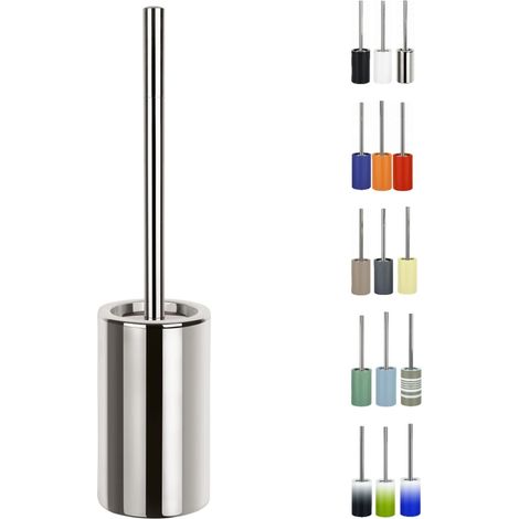 Brosse WC Porte-Balai Toilette Pot à Balai „Tube“ Ensemble WC à Poser en Porcelaine et Acier Inoxydable Argenté (1/5)