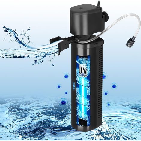 Filtre d'aquarium pour Bassins de 150-560 litres, 7W Anti-algues Clarificateur U-V Filtre Intérieur 1500L/h Pompe Submersible pour Aquariums d'eau Douce et D'eau Salée Cristal Clair Destructeur D'algu (1/5)