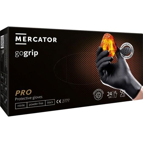 Gants jetables ambidextres nitrile 240mm 0,18mm noir T10 - Boîte de 50 pcs MERCATOR - 65154 (1/5)