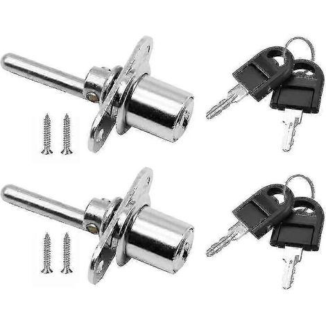 Lot de 2 verrous de tiroir avec clé pour meubles, serrures à piston pour armoires, vitrines et classeurs, diamètre 16 mm, longueur 61 mm (argent) s202412246883-Good (1/5)
