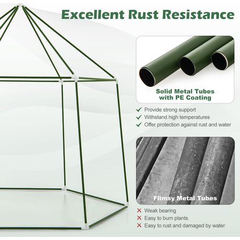 Mini-serre de jardin verte avec structure métal, housse PE, porte zippée et fenêtres moustiquaires pour potager et terrasse (1/5)