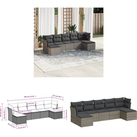 7-tlg. Garten-Sofagarnitur mit Kissen Grau Poly Rattan - Gartenmöbel Set - PE-Rattan Möbel - Outdoor Sofa - Lounge Set - Esszimmergarnitur - Home & Living (1/3)