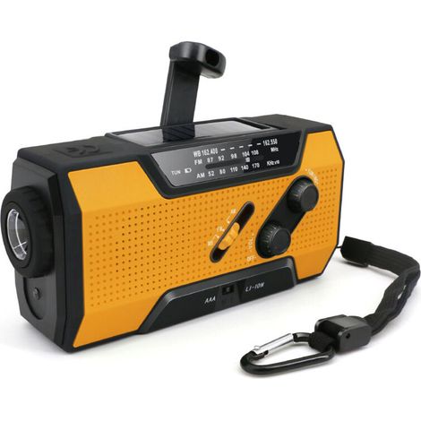 Multifunctional emergency weather radio, 2000 mAh portable power bank, SOS alarm and flashlight for emergency situations, orange