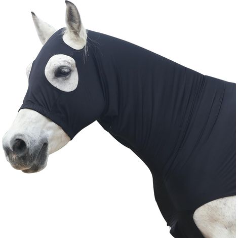 Cagoule élastique pour chevaux, avec fermeture éclair, Noir S (1/5)