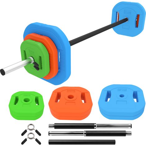 SPORTNOW set de pesas ajustables 20 kg con barra de acero de 140 cm, 6 discos de 5kg, 2,5kg, 1,5kg, 2 clips, para entrenamiento en casa gimnasio (1/5)