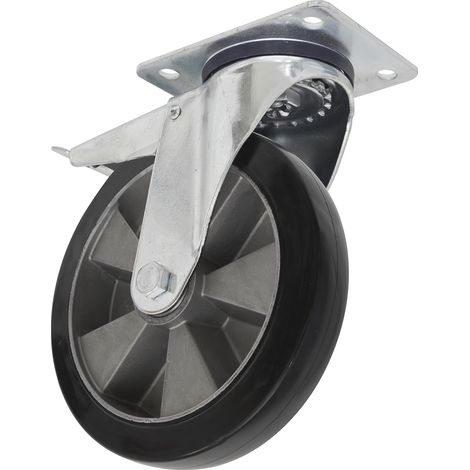 Sealey Heavy-Duty Rubber Castor Wheel Swivel with Total Lock �152mm - Trade SCW5152SPLEM