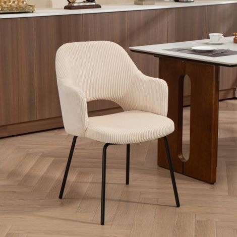Chaise salle à manger 62.5x57x85.5 cm, coquille, pieds métal avec embouts - Tissu velours côtelé beige (1/5)