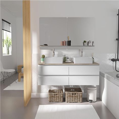 SORRENTO Doppelwaschtisch 120cm hängend - Holzoptik Arbeitsplatte