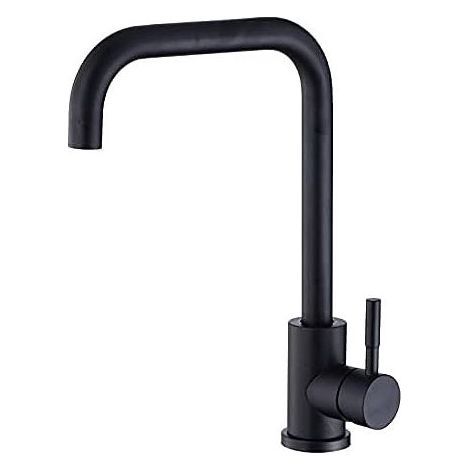 Mitigeur de cuisine professionnel en acier inoxydable 304 noir avec alimentation en eau chaude et froide, doté d'un bec surélevé et d'une fonctionnalité pivotante à 360°. (1/5)