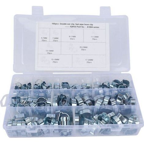 160 pièces 5-23mm Double Oreille O Clips pinces de tuyau, Réglable Double Oreille Colliers De Tuyauterie, Pinces de Fixation de Tuyau (1/4)