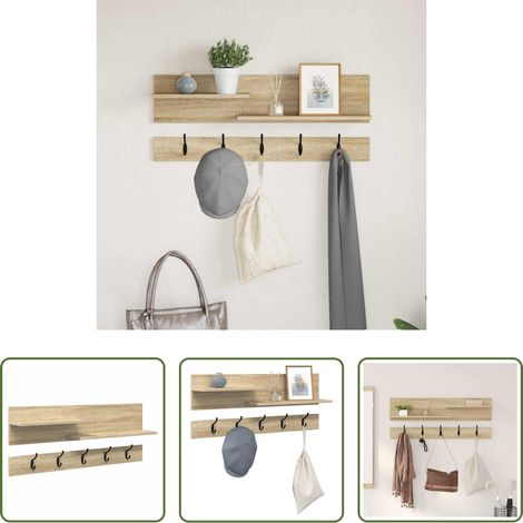 Étagère murale - Porte-manteau mural avec étagère Chêne Sonoma 90 x 15 x 36 cm (1/5)
