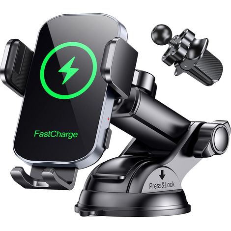 15W Support Telephone Voiture Induction, [Serrage Automatique] Chargeur Induction Voiture sans Fil Rapide [Ventouse Militaire], Compatible avec iPhone 17/16/15 Pro Max, Galaxy S24+/S23 Ultra (1/5)